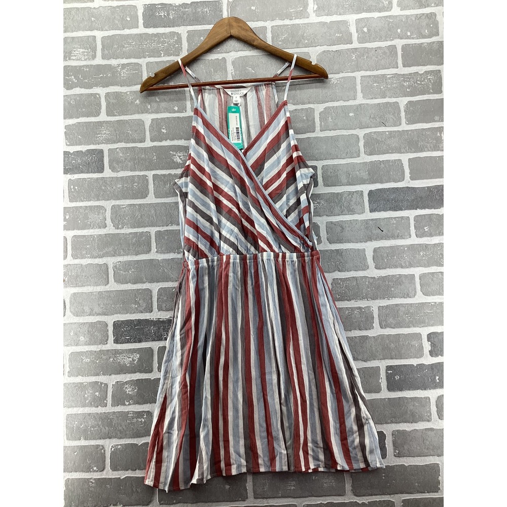 Market & Spruce Liliana Surplice Dress‎ Womens Medium Blue Striped WGW70369 NEW